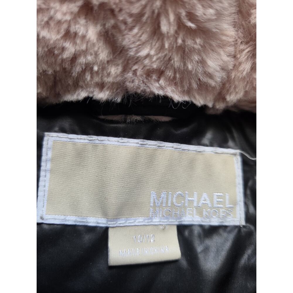 Michael Kors Girls Black Pink Hooded Puffer Jacket Faux Fur Collar Size 10/12 - Picture 6 of 12